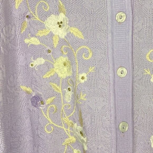 Occasions Vintage Lilac Embroidered Floral Grandma Knit Cardigan Sweater - Picture 2 of 6